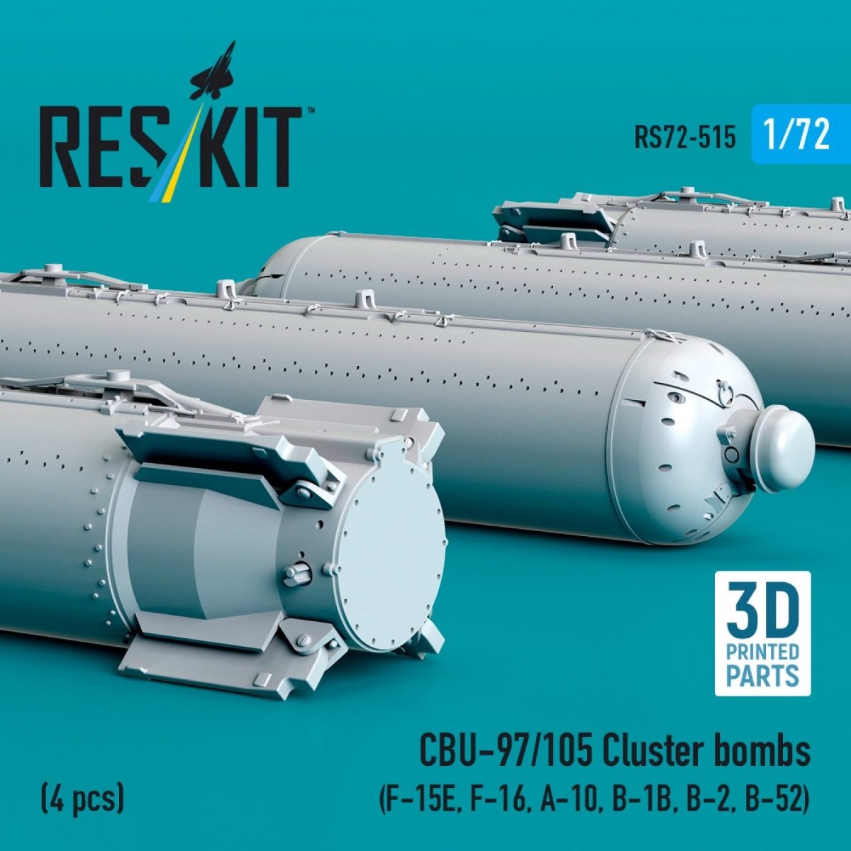 RESKIT RS72-0515 CBU-89A cluster bombs GATOR (4 pcs) (3D Printed) 1/72 – obrázek 3