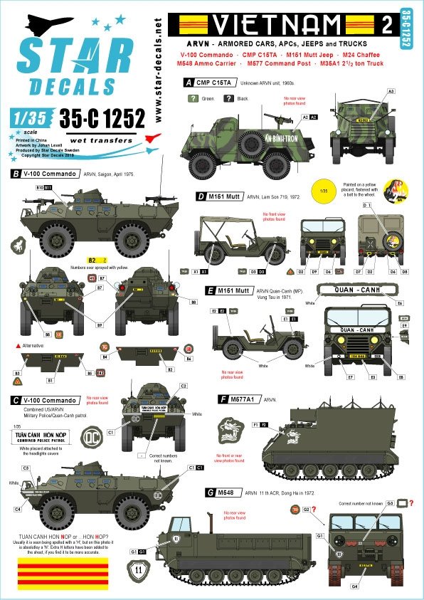 Star Decals 35-C1252 Vietnam #2. ARVN V-100 1 1/35