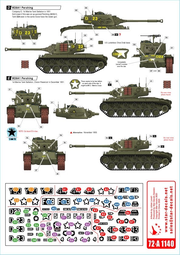 Star Decals 72-A1140 Korean War 1950-53 #1. USMC Tanks. Sherman and Pershing. 1/72 – Bild 2