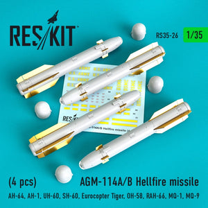 RESKIT RS35-0026 AGM-114A/B HELLFIRE MISSILES (4PCS) 1/35