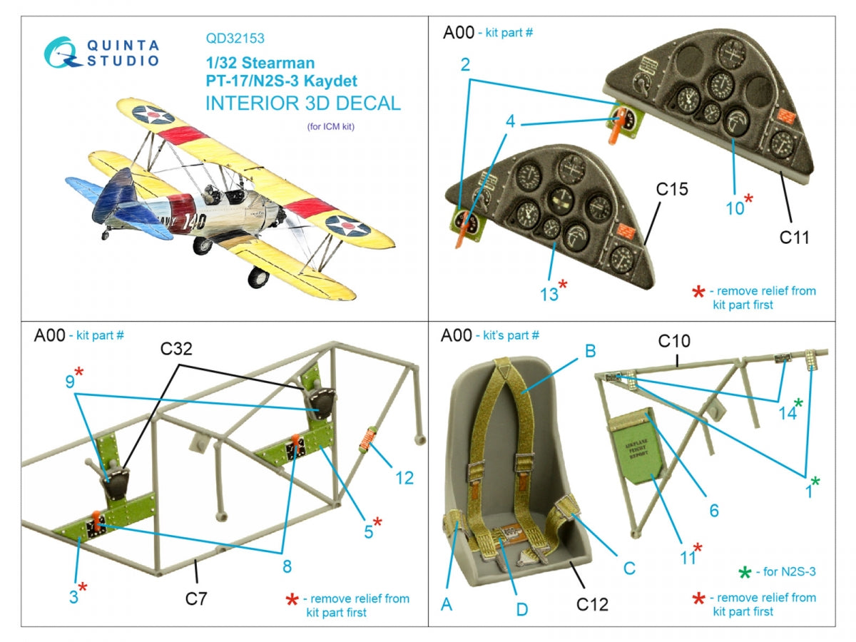 Quinta Studio QD32153 Pt-17/N2S-3 Kaydet 3D-Printed colored Interior on decal paper (ICM) 1/32 – image 2