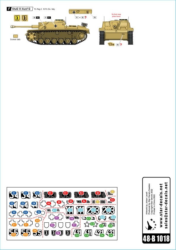 Star Decals 48-B1018 StuG III Italian Front. Sturmgeschutz III Ausf F/8, StuG III Ausf G and StuH 42 Ausf G 1/48 – zdjęcie 2