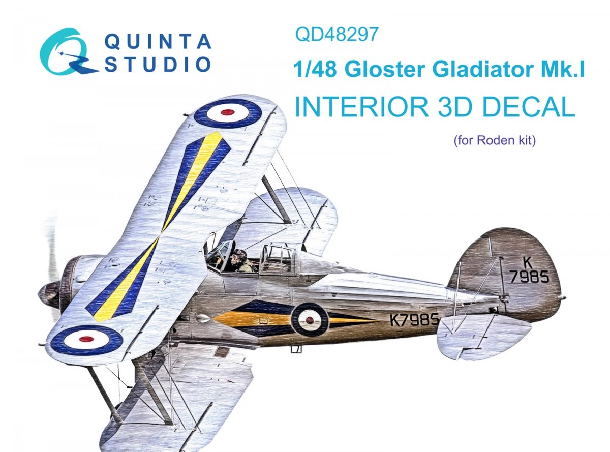 Quinta Studio QD48297 Gloster Gladiator MKI 3D-Printed &amp;amp; colored Interior on decal paper (Roden) 1/48