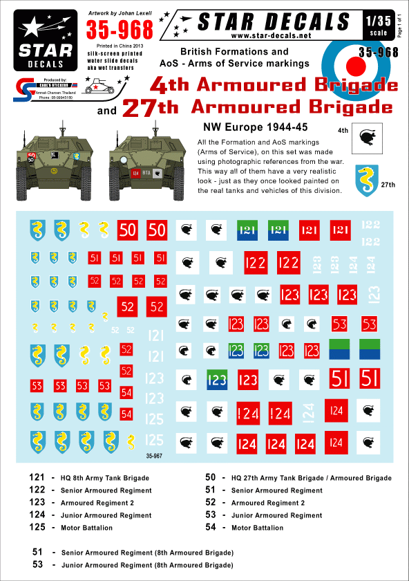 Star Decals 35-968 British 4th & 27th Armoured Brigade 1/35