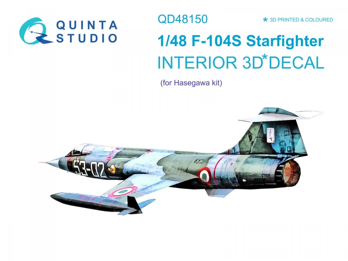 Quinta Studio QD48150 F-104S 3D-Printed &amp; colored Interior on decal paper (Hasegawa) 1/48