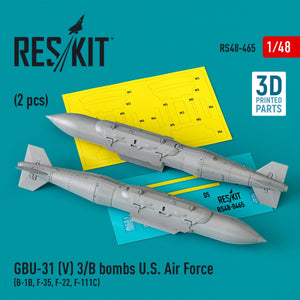 RESKIT RS48-0465 GBU-31 (V) 3/B bombs US Air Force (2 pcs) (3D Printed) 1/48