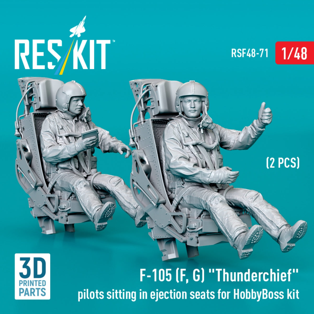 RESKIT RSF48-0071 F-105 (F, G) « Thunderchief » : pilotes assis dans des sièges éjectables pour maquette HobbyBoss (2 pièces) (Impression 3D) 1/48 – image 2
