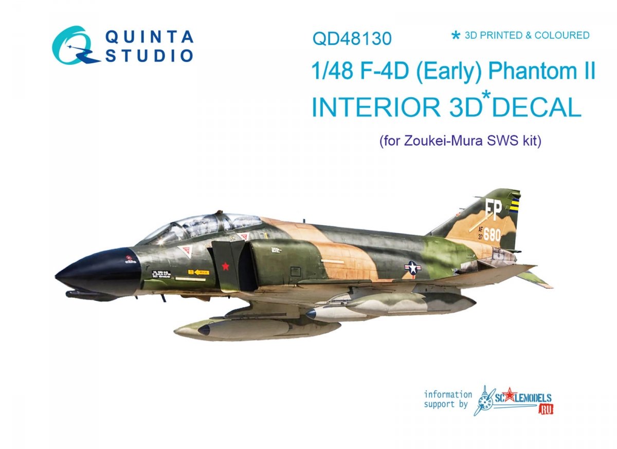 Quinta Studio QD48130 F-4D early 3D-Printed &amp; colored Interior on decal paper (for ZM SWS kit) 1/48