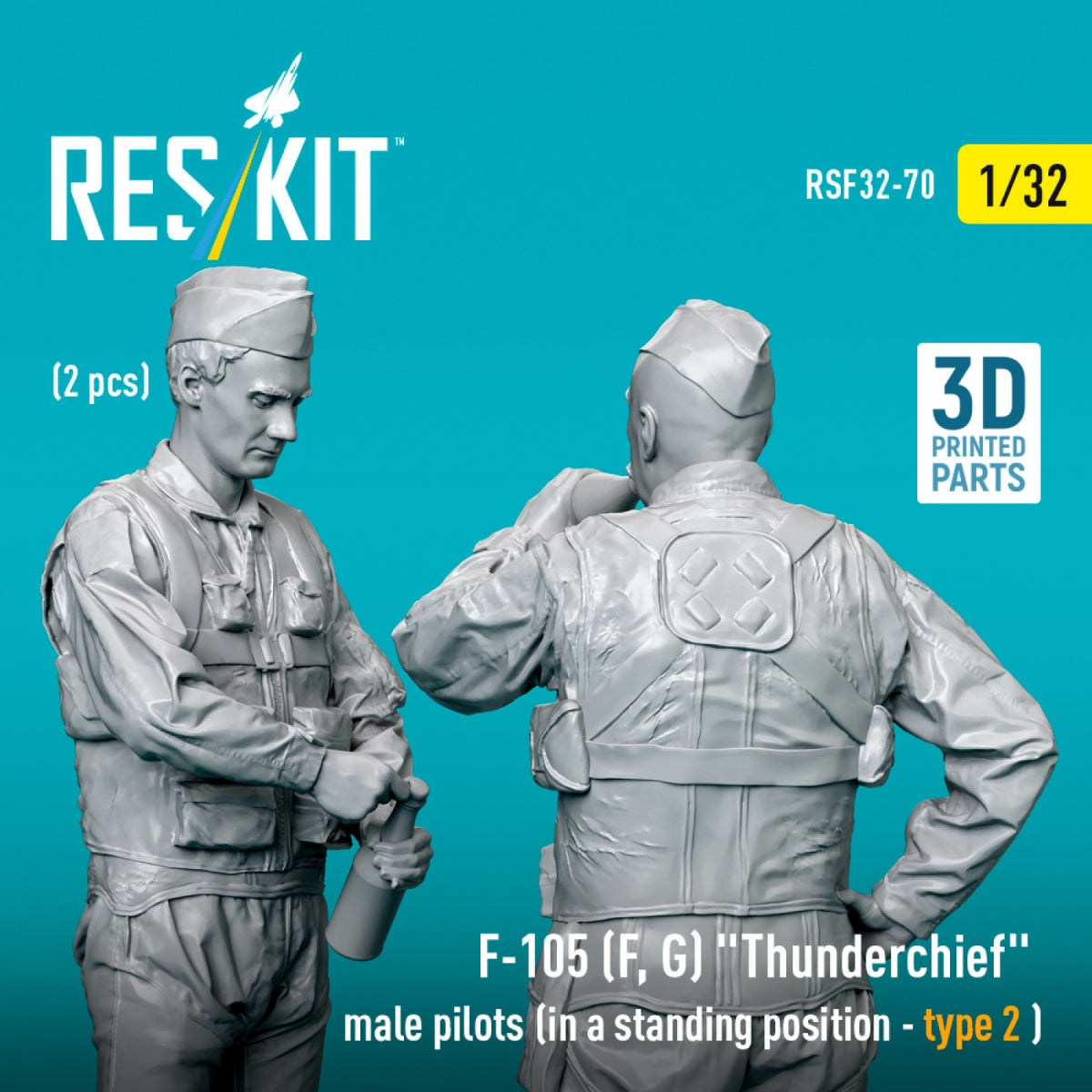 RESKIT RSF32-0070 F-105 (F, G) &amp;quot;Thunderchief&amp;quot; male pilots (in a standing position - type 2) (2 pcs) (3D Printed) 1/32 – image 3
