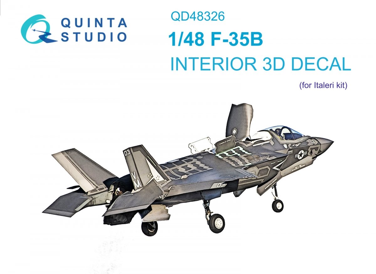 Quinta Studio QD48326 F-35B 3D-Printed &amp;amp; colored Interior on decal paper (Italeri) 1/48