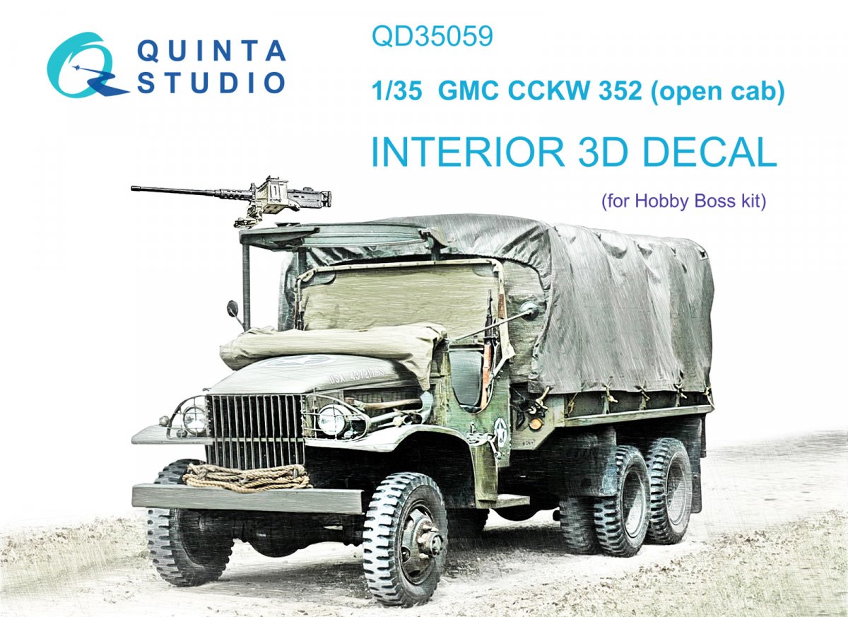 Quinta Studio QD35059 GMC CCKW 352 Open Cab 3D-Printed &amp;amp; colored Interior on decal paper (HobbyBoss) 1/35