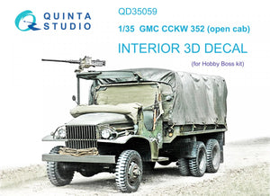 Quinta Studio QD35059 GMC CCKW 352 Open Cab 3D-Printed &amp;amp; colored Interior on decal paper (HobbyBoss) 1/35