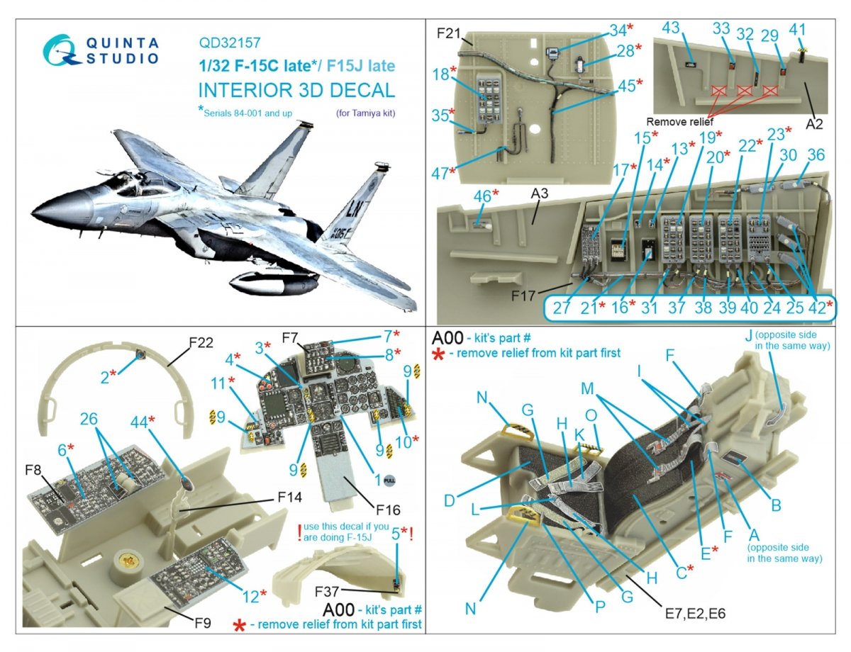 Quinta Studio QD32157 F-15C Late/F-15J late 3D-Printed &amp;amp; colored Interior on decal paper (Tamiya) 1/32 – image 7
