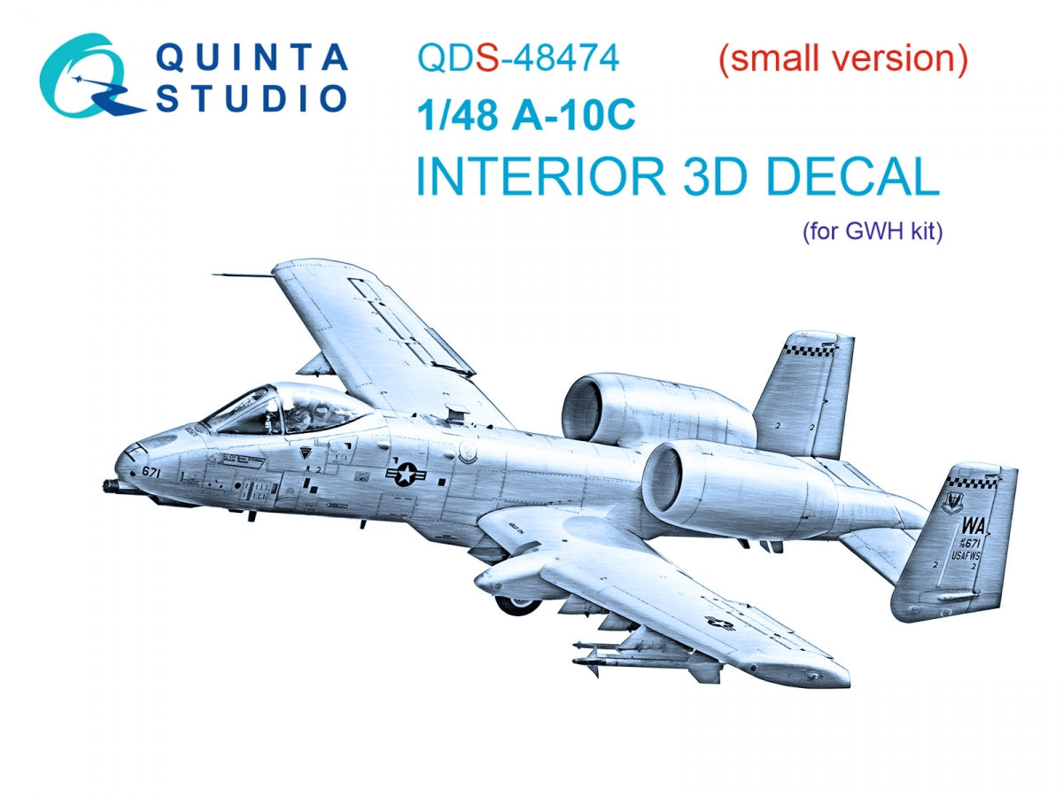 Quinta Studio QDS-48474 A-10C 3D-Printed colored Interior on decal paper (GWH) (Small version) 1/48