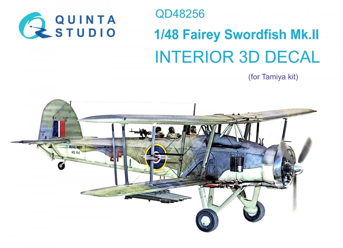 Quinta Studio QD48256 Swordfish Mk.II 3D-Printed &amp; colored Interior on decal paper (Tamiya) 1/48