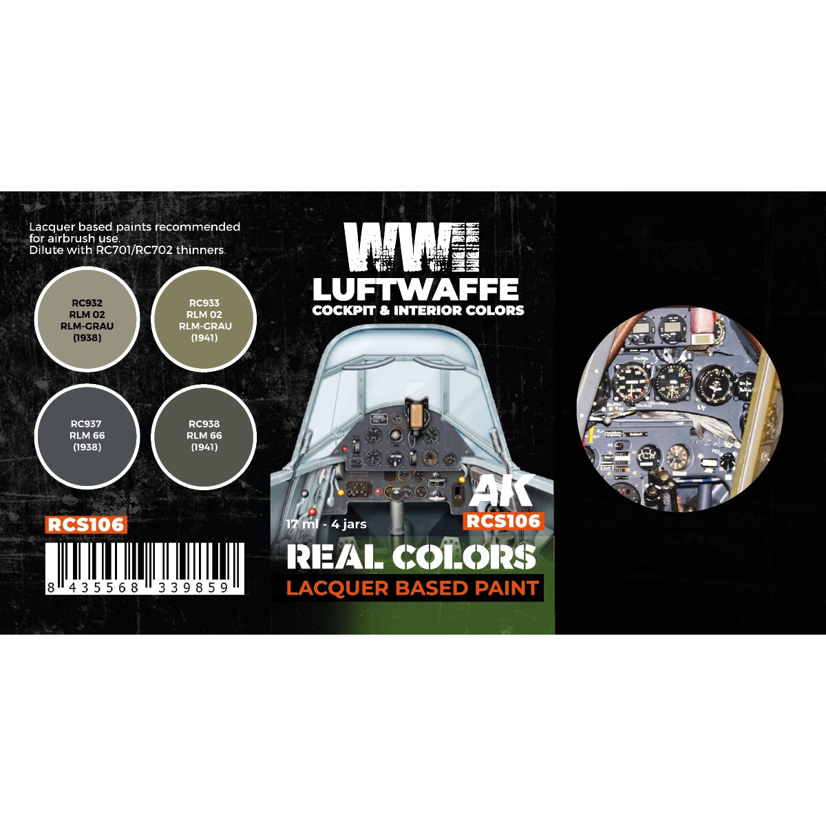 AK Interactive RCS106 WWII Luftwaffe Cockpit &amp;amp; Interior Colors 4x17ml – Bild 2