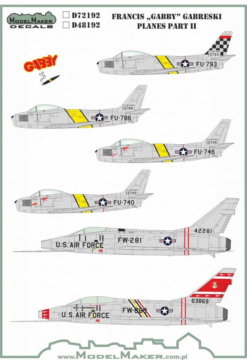 ModelMaker Decals D48192 Francis &amp;quot;GABBY&amp;quot; Gabreski planes part II 1/48