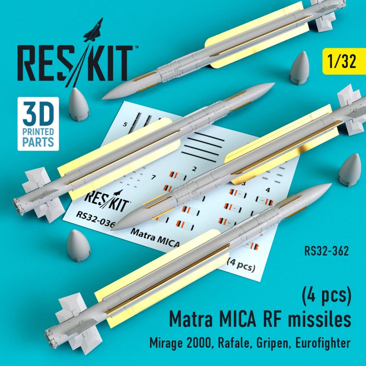RESKIT RS32-0362 MATRA MICA RF MISSILES (4PCS) 1/32