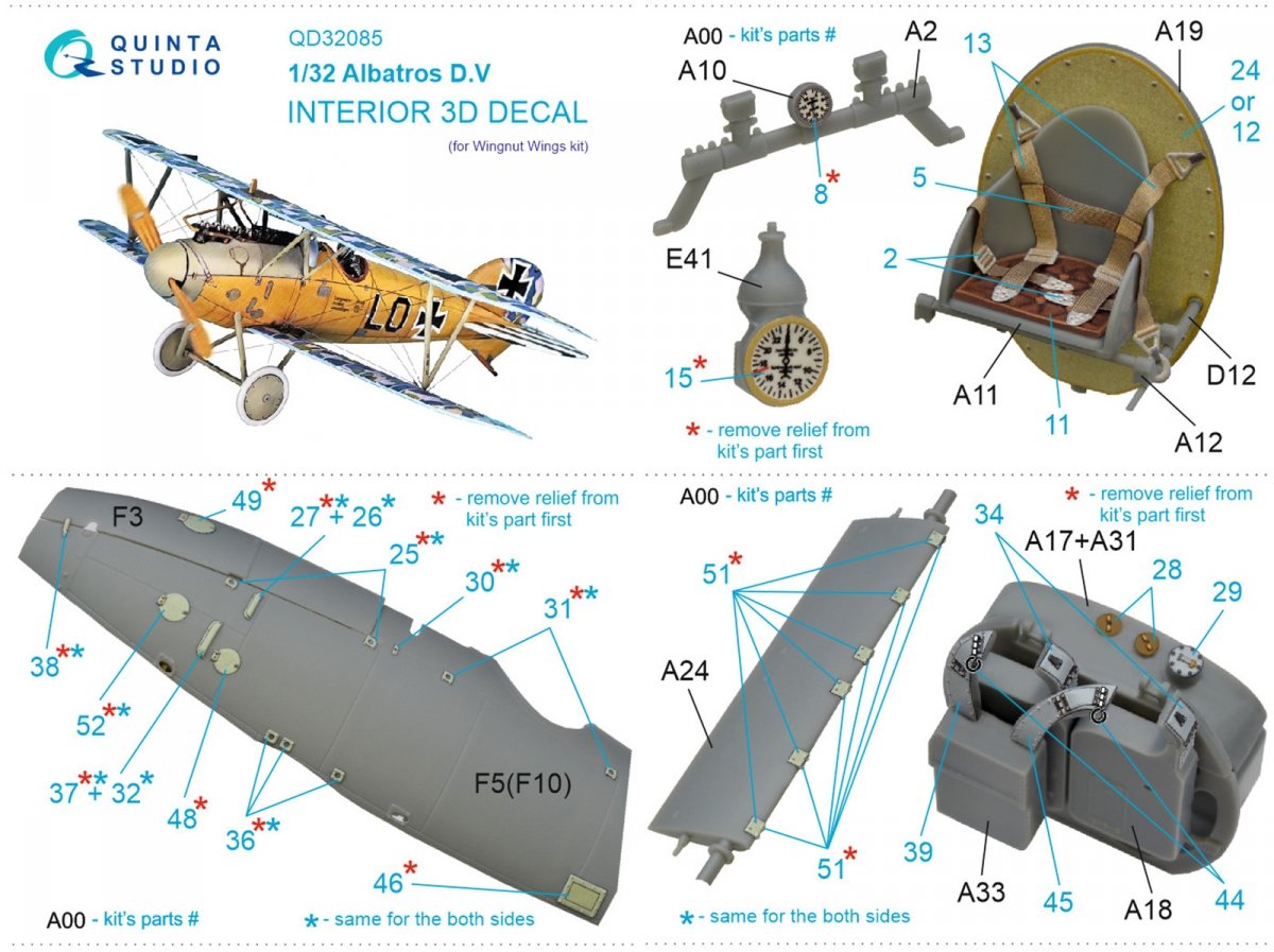 Quinta Studio QD32085 Albatros DV 3D-Printed &amp;amp; colored Interior on decal paper (Wingnut Wings) 1/32 – obrázek 2