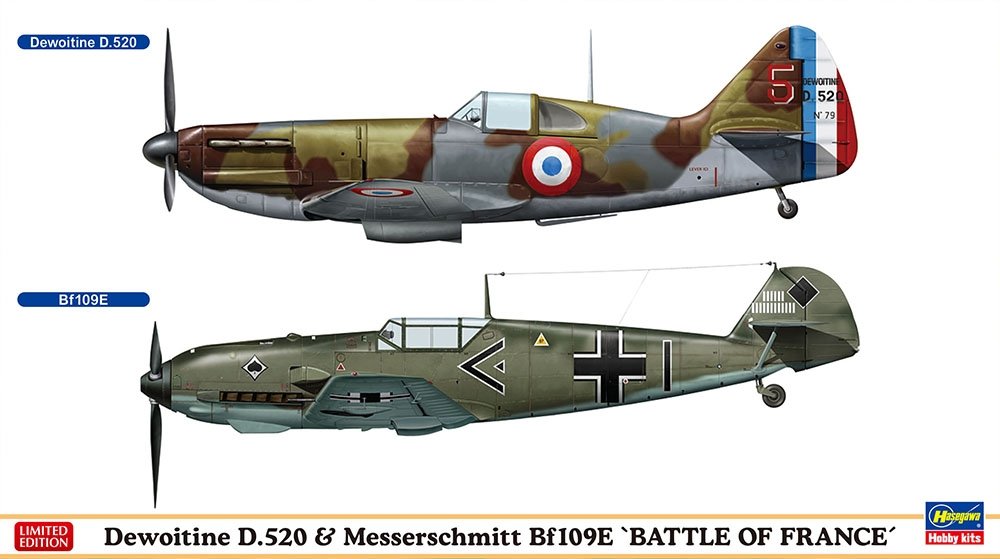 Hasegawa 02332 Dewoitine D.520 &amp; Messerschmitt Bf109E “BATTLE OF FRANCE” (2 kits in the box) 1/72