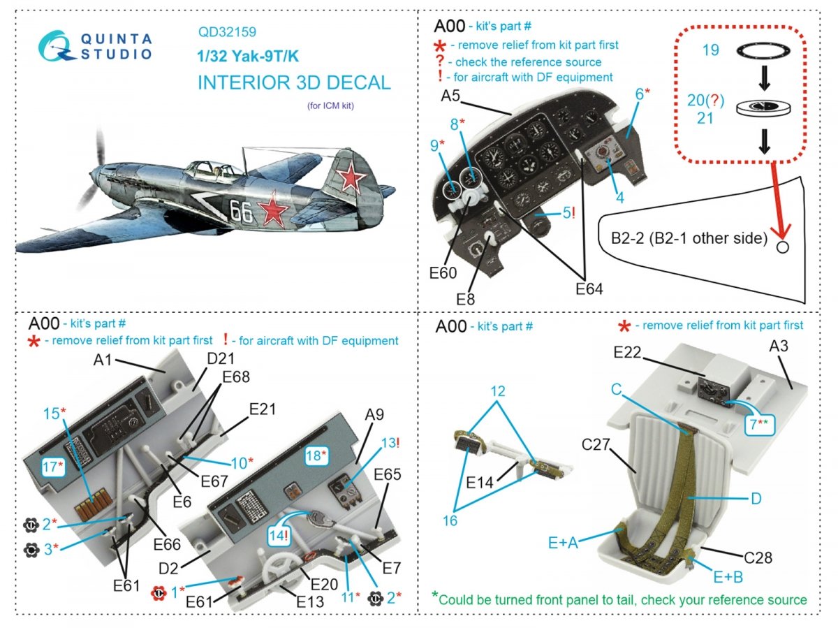 Quinta Studio QD32159 Yak-9 T/K 3D-Printed &amp;amp; colored Interior on decal paper (ICM) 1/32 – obrázek 11