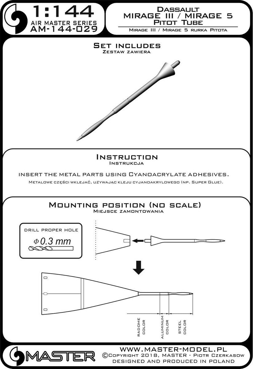 Master AM-144-029 Dassalut Mirage III, Mirage 5 - Pitot tube 1/144 – Bild 3