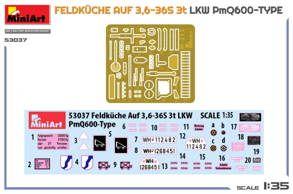 Mini Art 53037 Feldkuche Auf 3,6-36S 3t LKW PmQ600-Type 1/35