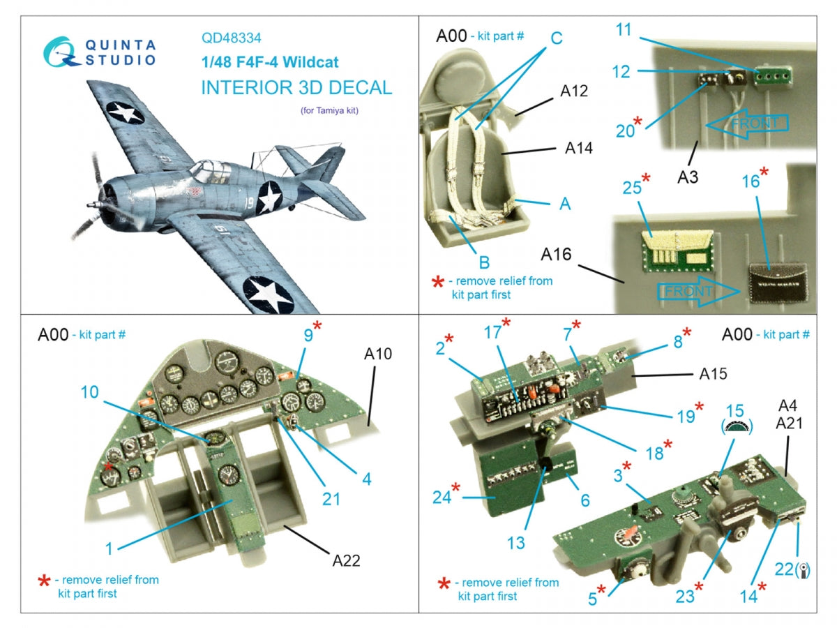 Quinta Studio QD48334 F4F-4 Wildcat 3D-Printed &amp;amp; colored Interior on decal paper (Tamiya) 1/48 – immagine 2