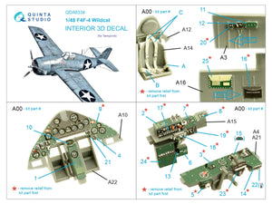Quinta Studio QD48334 F4F-4 Wildcat 3D-Printed &amp;amp; colored Interior on decal paper (Tamiya) 1/48 – immagine 2