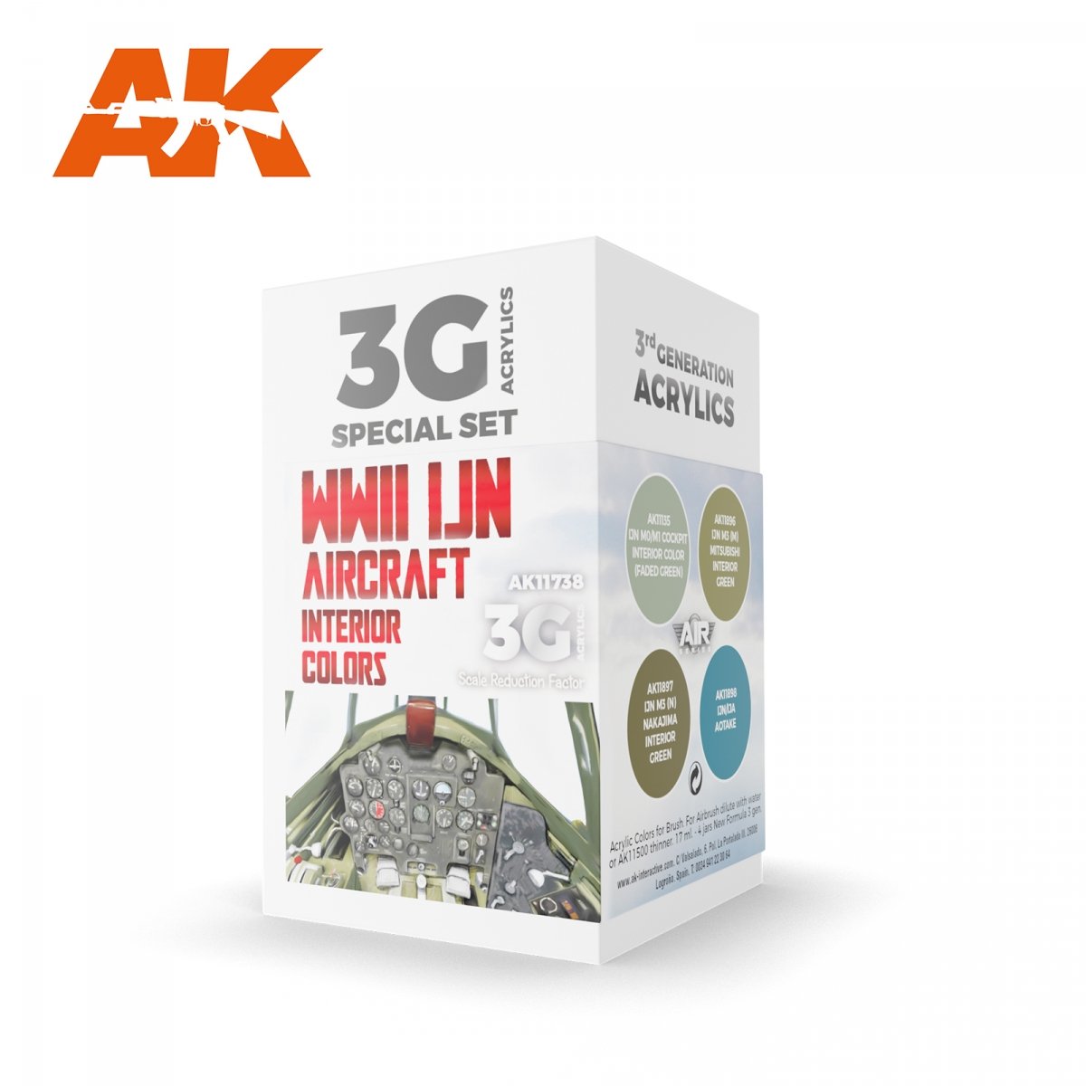AK Interactive AK11738 Couleurs intérieures d'avions de la Marine impériale japonaise de la Seconde Guerre mondiale 4x17 ml