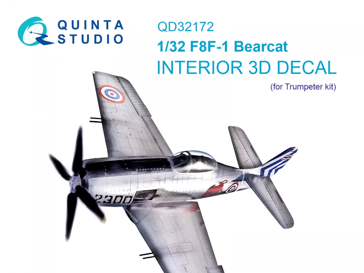 Quinta Studio QD32172 F8F-1 Bearcat 3D-Printed colored Interior on decal paper (Trumpeter) 1/32