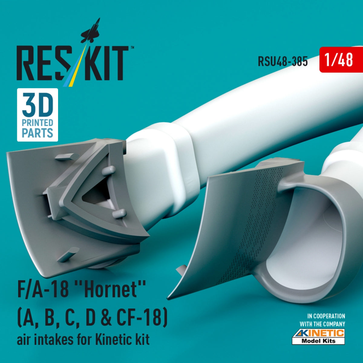 RESKIT RSU48-0385 F/A-18 &amp;quot;Hornet&amp;quot; (A, B, C, D &amp;amp; CF-18) air intakes for Kinetic kit (3D Printed) 1/48 – obrázek 3