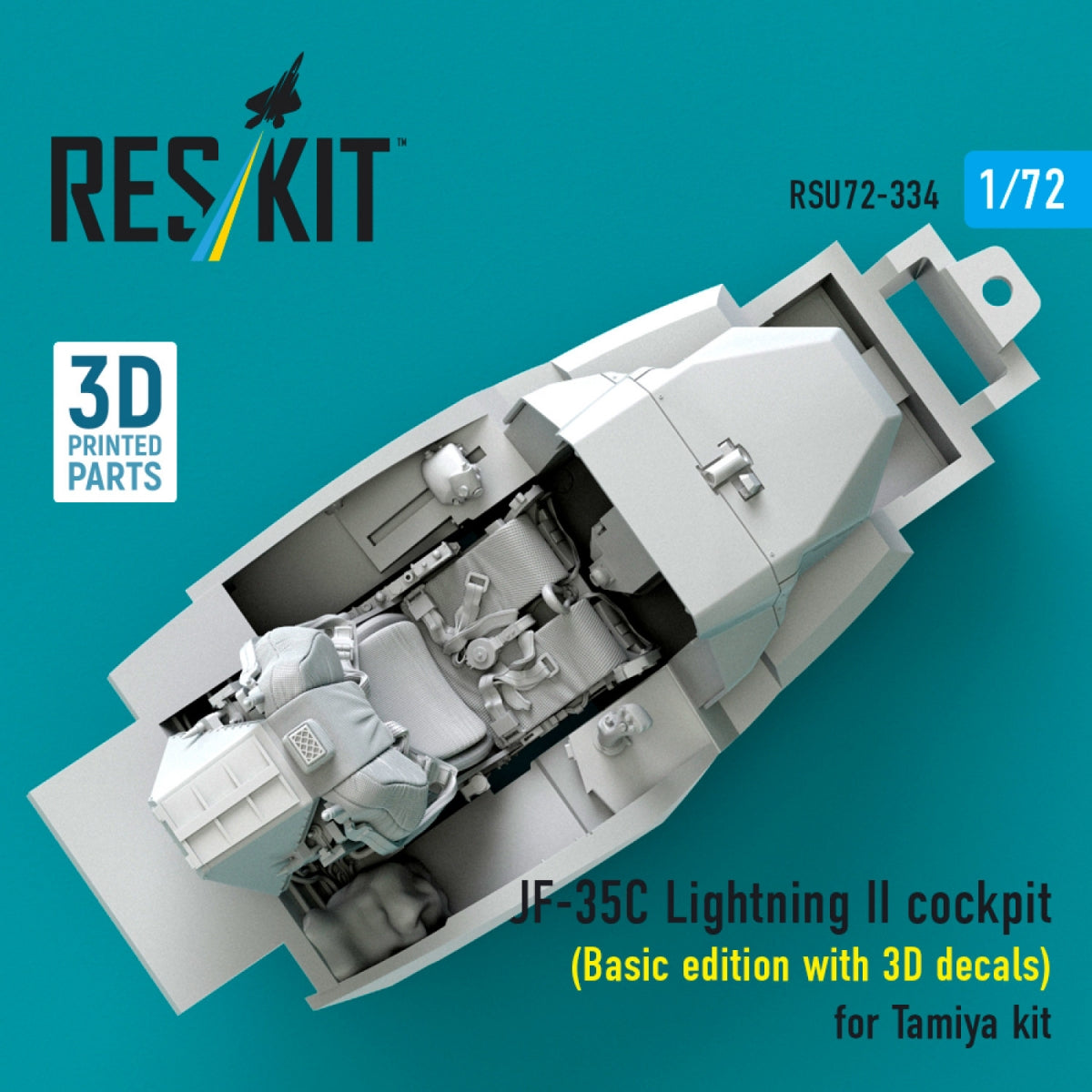 RESKIT RSU72-0334 F-35C Lightning II cockpit (Basic edition with 3D decals) for Tamiya kit (3D Printed) 1/72