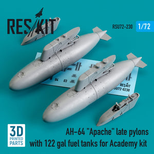 RESKIT RSU72-0230 AH-64 &amp;quot;APACHE&amp;quot; LATE PYLONS WITH 122 GAL FUEL TANKS FOR ACADEMY KIT (3D PRINTED) 1/72