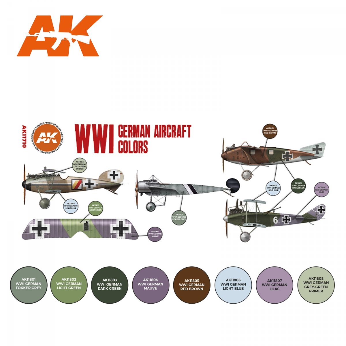 AK Interactive AK11710 WWI GERMAN AIRCRAFT COLORS 8x17 ml – zdjęcie 2