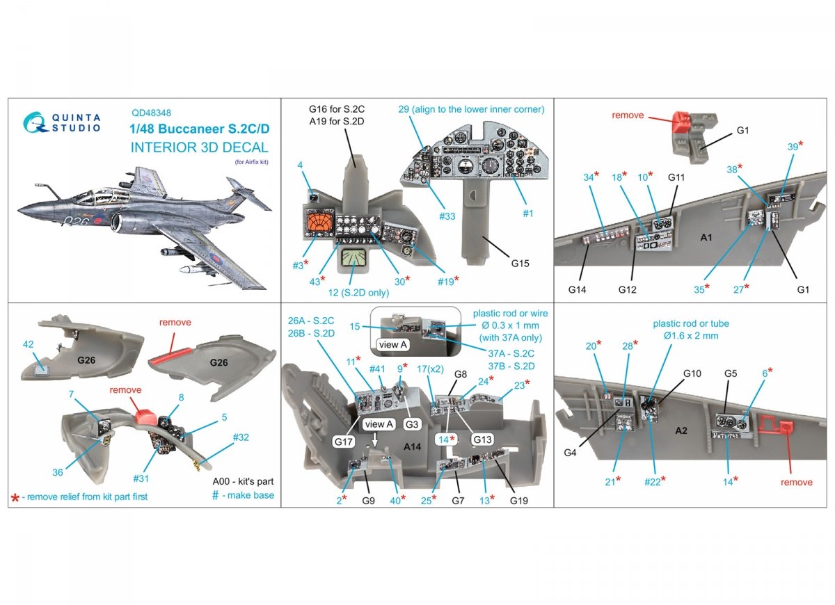 Quinta Studio QD48348 Buccaneer S.2C/D 3D-Printed &amp;amp; colored Interior on decal paper (Airfix) 1/48 – immagine 2
