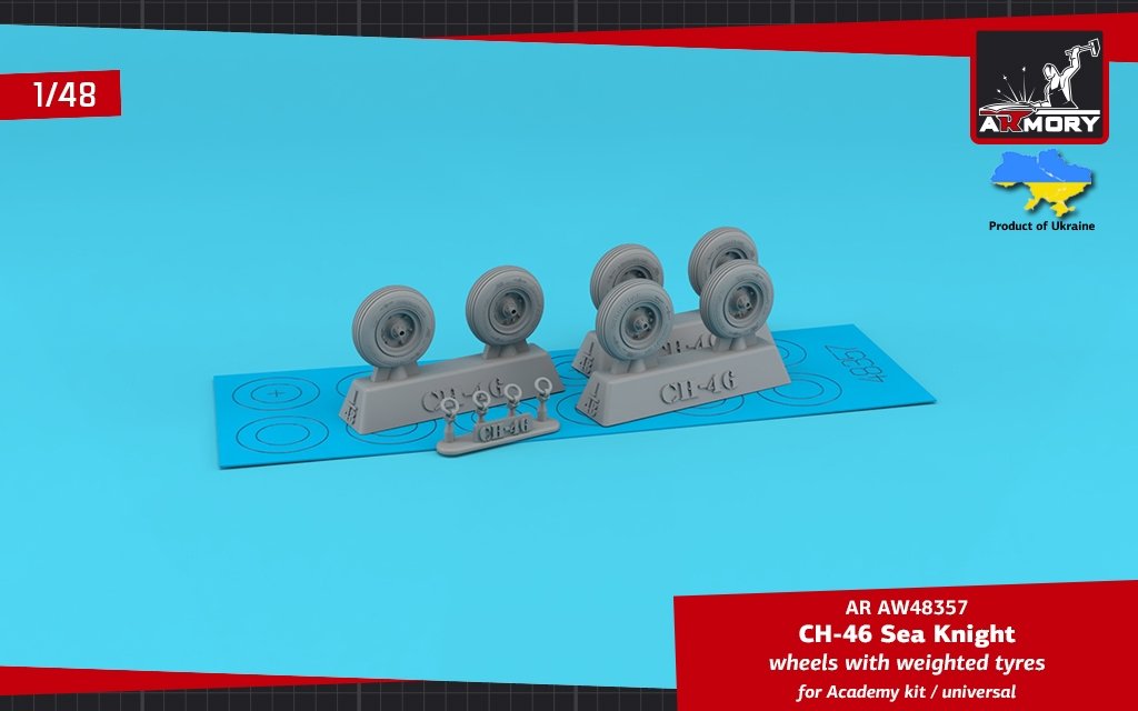 Armory Models AW48357 CH-46 Sea Knight wheels w/ weighted tires 1/48