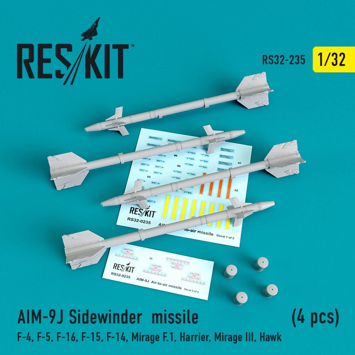 RESKIT RS32-0235 AIM-9J SIDEWINDER MISSILES (4PCS) 1/32