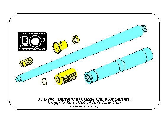 Aber 35L-264 Barrel with muzzle brake for German Krupp 12.8cm PAK 44 anti-tank gun (Great Wall) 1/35 – imagen 3