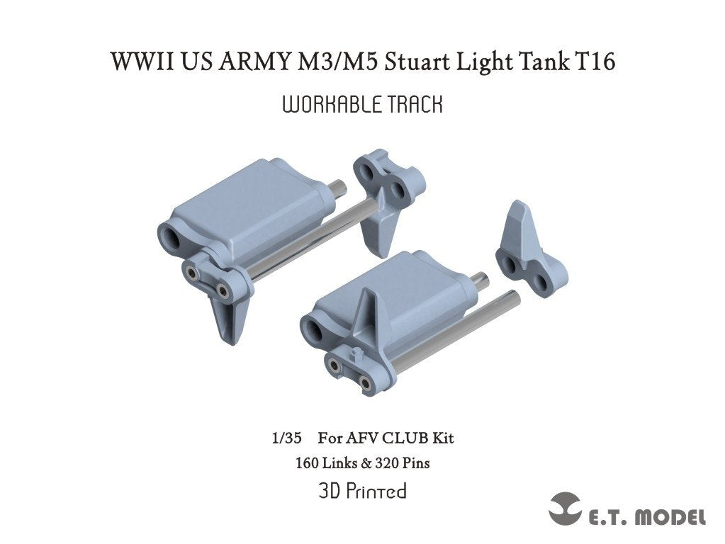 ET Model P35-038 WWII US ARMY M3/M5 Stuart Light Tank T16 Workable Track ( 3D Printed ) 1/35