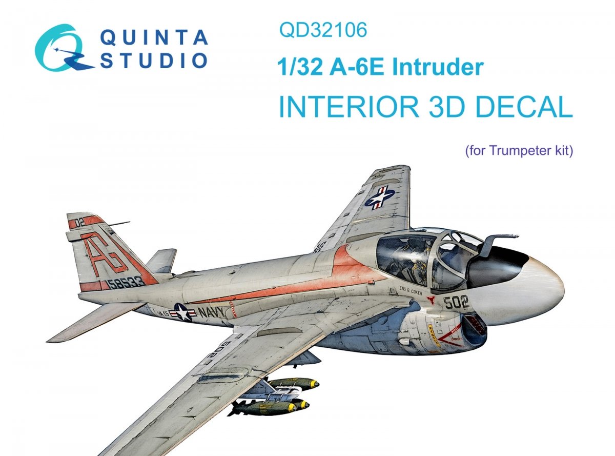 Quinta Studio QD32106 A-6E Intruder 3D-Printed &amp;amp; colored Interior on decal paper (Trumpeter) 1/32