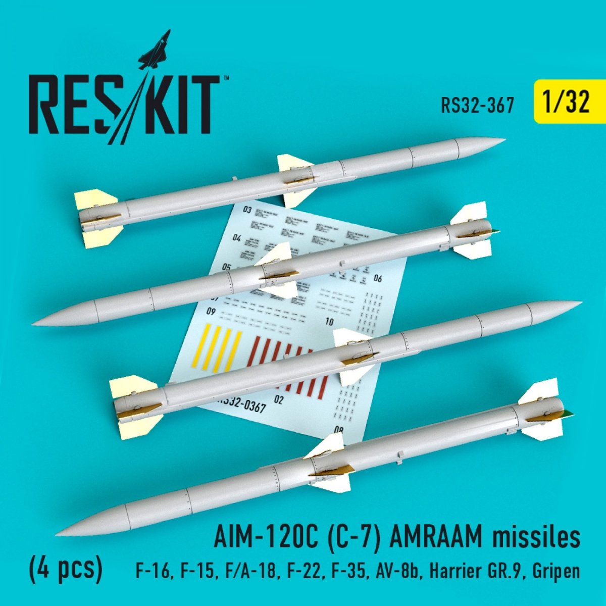 RESKIT RS32-0367 AIM-120C (C-7) AMRAAM MISSILES (4PCS) 1/32