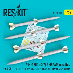 RESKIT RS32-0367 AIM-120C (C-7) AMRAAM MISSILES (4PCS) 1/32