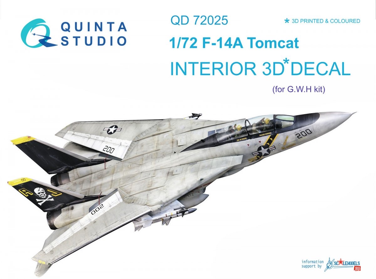 Quinta Studio QD72025 F-14A 3D-Printed &amp; colored Interior on decal paper (for GWH kit) 1/72