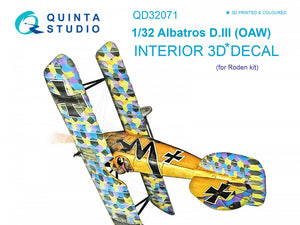 Quinta Studio QD32071 Albatros D.III OAW 3D-Printed &amp;amp; colored Interior on decal paper (for Roden kit) 1/32