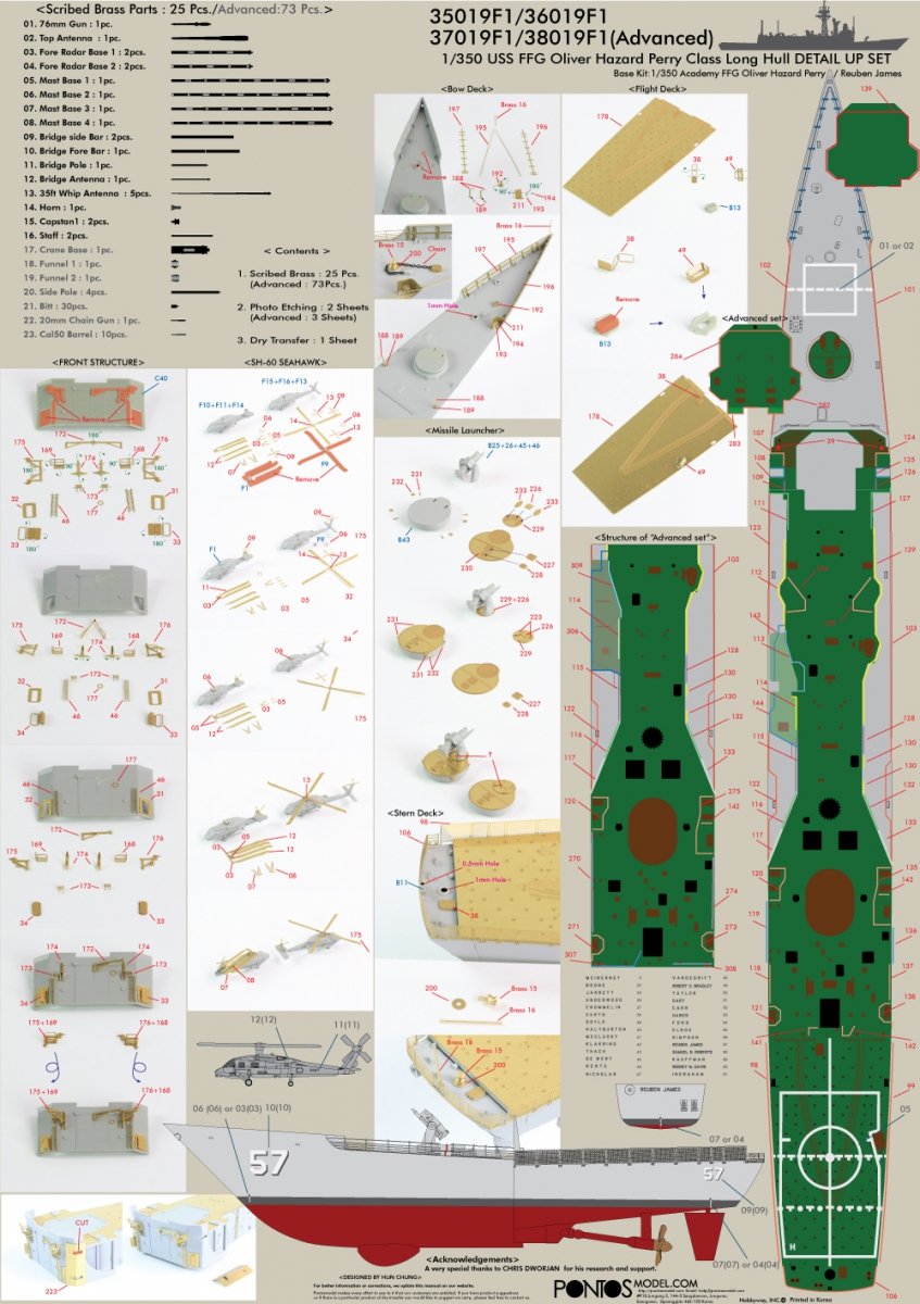 Pontos 35019F1 USS FFG Oliver Hazard Perry Class Long Hull Detail Up Set 1/350 – Bild 5