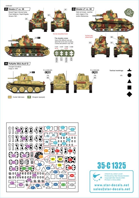 Star Decals 35-C1325 Axis Tank Mix # 7. Czechoslovak and Slovak tanks in WW2. Skoda LT vz. 35, Prague LT 38, PzKpfw 38(t), PzKpfw II Ausf AC, PzKpfw III Ausf N 1/35 – obrázek 3