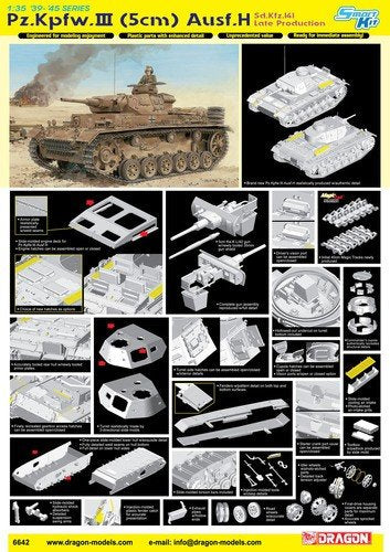 Dragon 6642 allemand PzKpfw.III (5 cm) Ausf.H Sd.Kfz.141 version de production tardive (1/35)