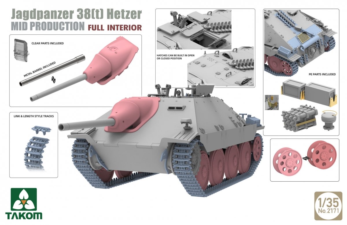 Takom 2171 Jagdpanzer 38(t) Hetzer Mid Production Full Interior 1/35 – obrázek 3