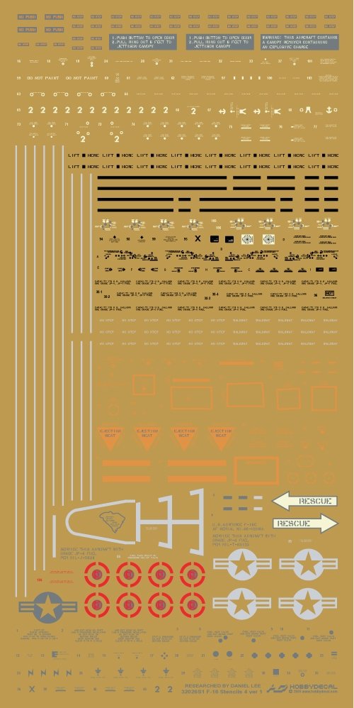 HobbyDecal ST32026V1 F-16 Stencils 4 ver 1 for 1/32 Academy kit